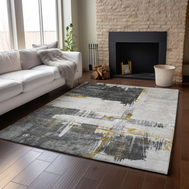 Tapis gris lavable à la machine de qualité supérieure Mayfield, Rectangle 5 pi x 7 pi 6 po