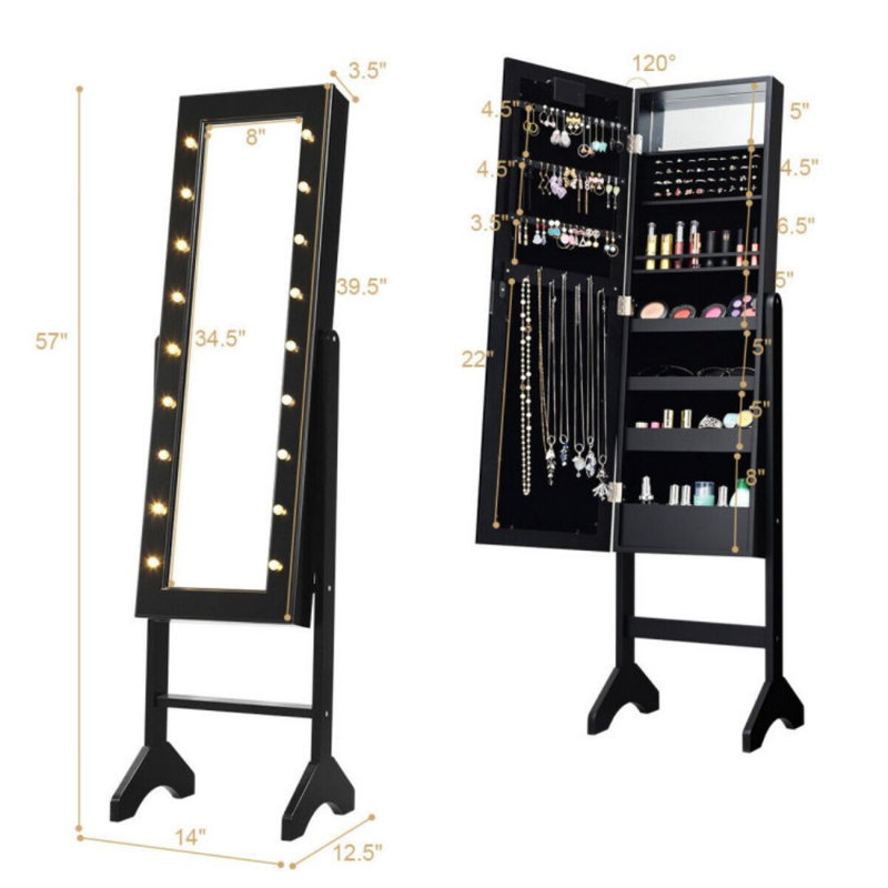 Armoire à bijoux avec miroir Bhanweri, Noir