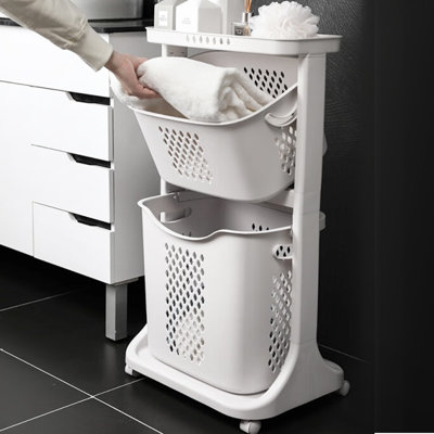 Rebrilliant 2 Tier Plastic Rolling Laundry Hamper with Wheels
