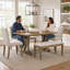 Ensemble de salle à manger de style américain 6 pièces - Table à tréteaux en bois massif avec chaises capitonnées et coussins en lin-2076913155