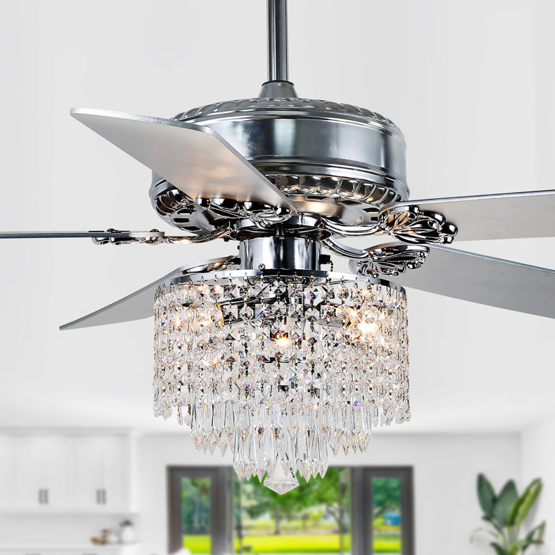 Trogdon 52 Inch Glam Crystal Ceiling Fan with Lights and Remote, DC Motor 6 Speeds Modern Ceiling Fan with Crystal Chandelier