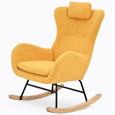 Rocking Chair Nursery, Teddy Upholstered Rocker Glider Chair with High Backrest -  George Oliver, 546D58C3A6564A3DA8942AB5E32FE302