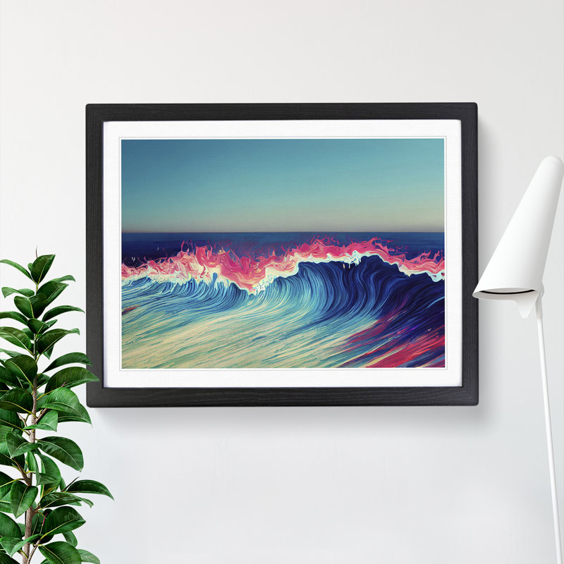 XH1022-6392X Neon Ocean Wave - Single Picture Frame Print, 46cm H x 64cm W, Black 