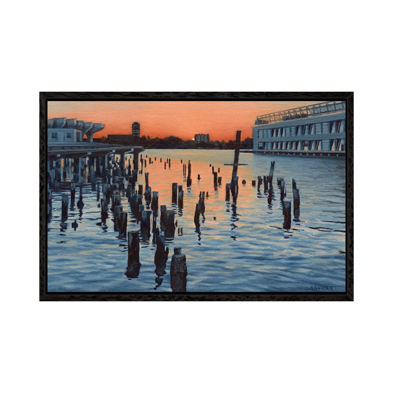 Hudson River Sunset And The Ghost Of Pier LXI by Nick Savides - Gallery-Wrapped Canvas Giclée on Canvas, Black Framed