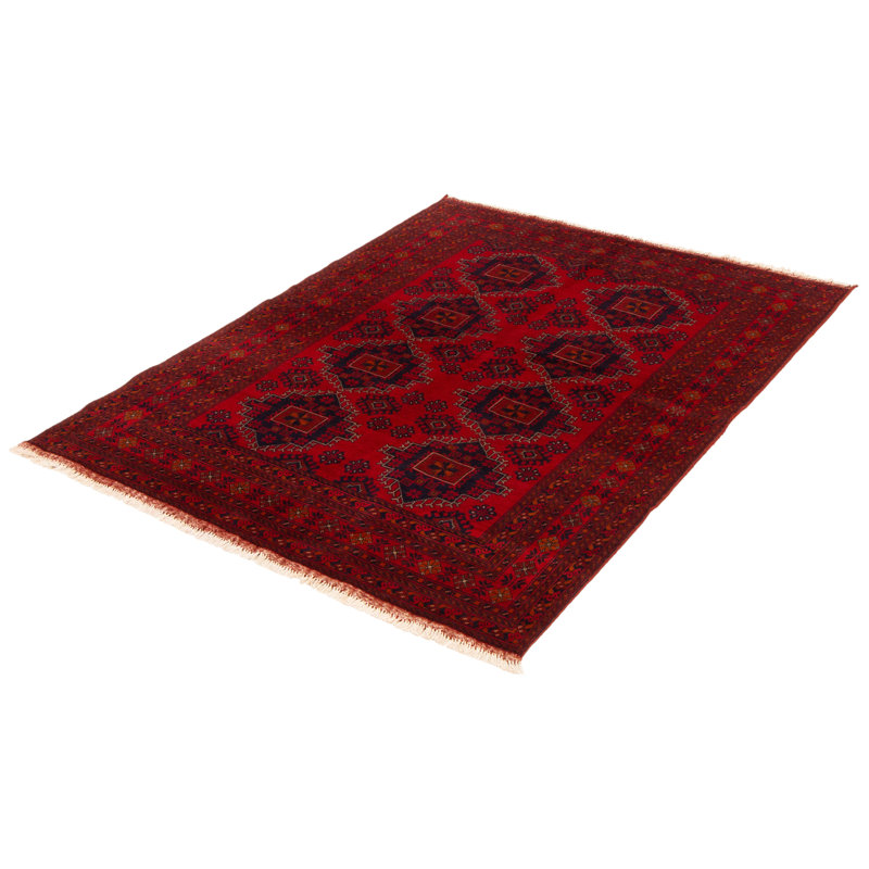 Tapis rouge noué à la main Esari Turkman 5 pi 10 po x 7 pi 8 po