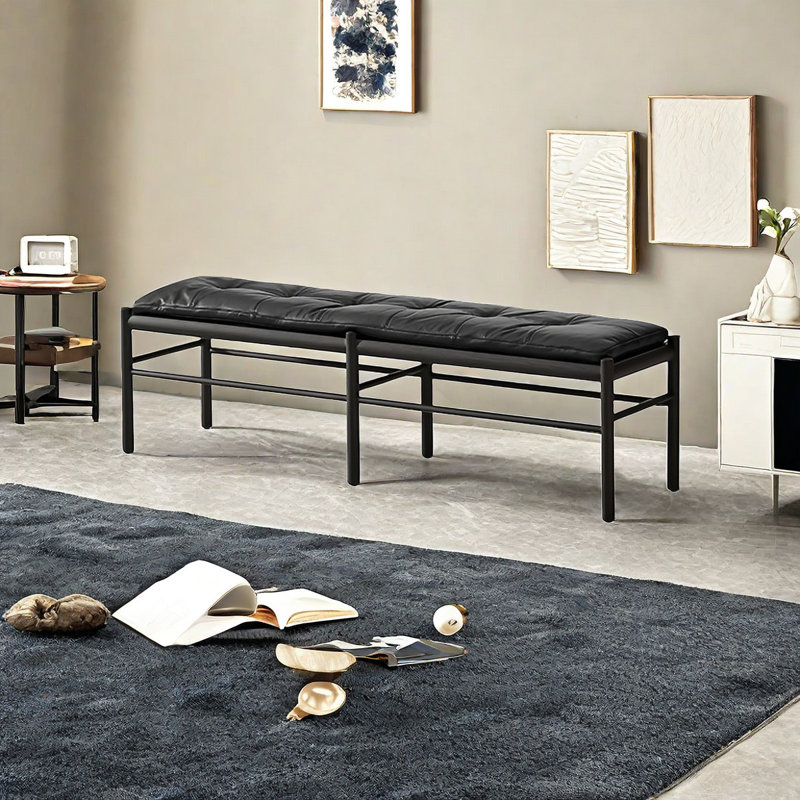 Cowhide Upholstered Bench, Black