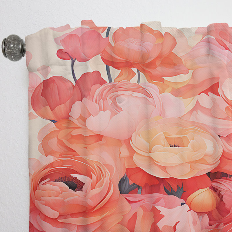 Ariella - Coran Ranunculus Beauties rayonnantes - Rideau Ranunculus - Velours obscurcissant - 1 panneau, L 52 po x L 63 po