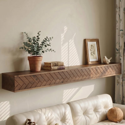 Tablette flottante de 70,9 po de long à fixation murale en bois massif