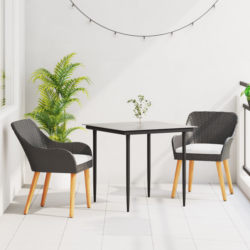 Square 3 - Piece 2- Person Outdoor Table Set, White, Black