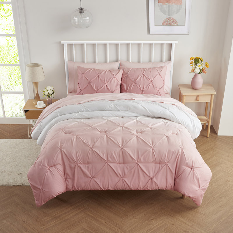 Ensemble d'édredon lit dans un sac Loralie Ombre, Édredon pour grand lit + 2 taies décoratives sta, Rose