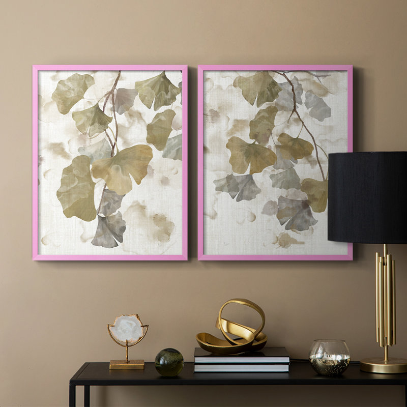Reproduction encadrée Ginkgo Accent I-Premium - prête à être accrochée - aucun clou requis - aucun clou requis, Rose