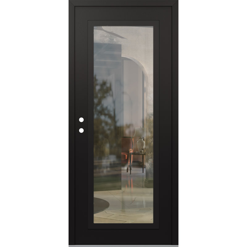 Porte d'entrée pré-suspendue en acier Panel1 panneau noir / noir, Noir / noir / transparent, Droite / vers l'intérieur, Clair
