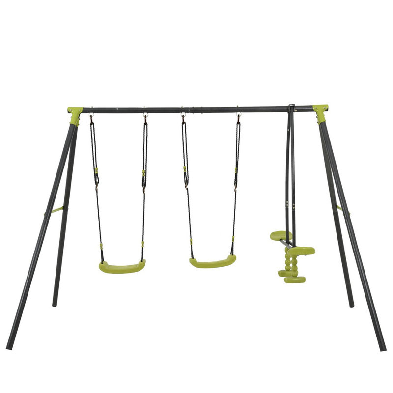 Portique à balançoire en métal robuste 440LBS - ensemble de 3 sièges, noir / vert, aire de jeu extérieure | 3 ans et plus