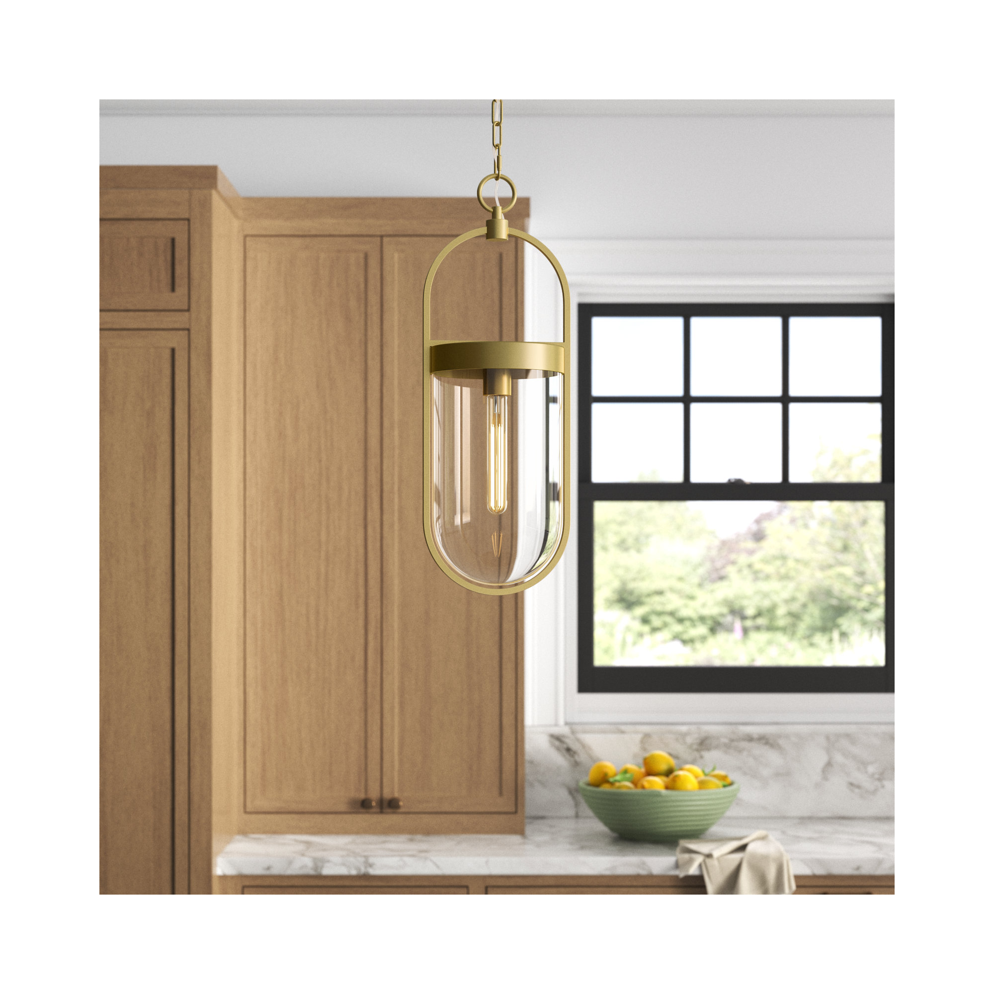 Single Light Glass Dimmable Pendant, Burnished Brass, 22.75" H x 7.5" W x 8" D