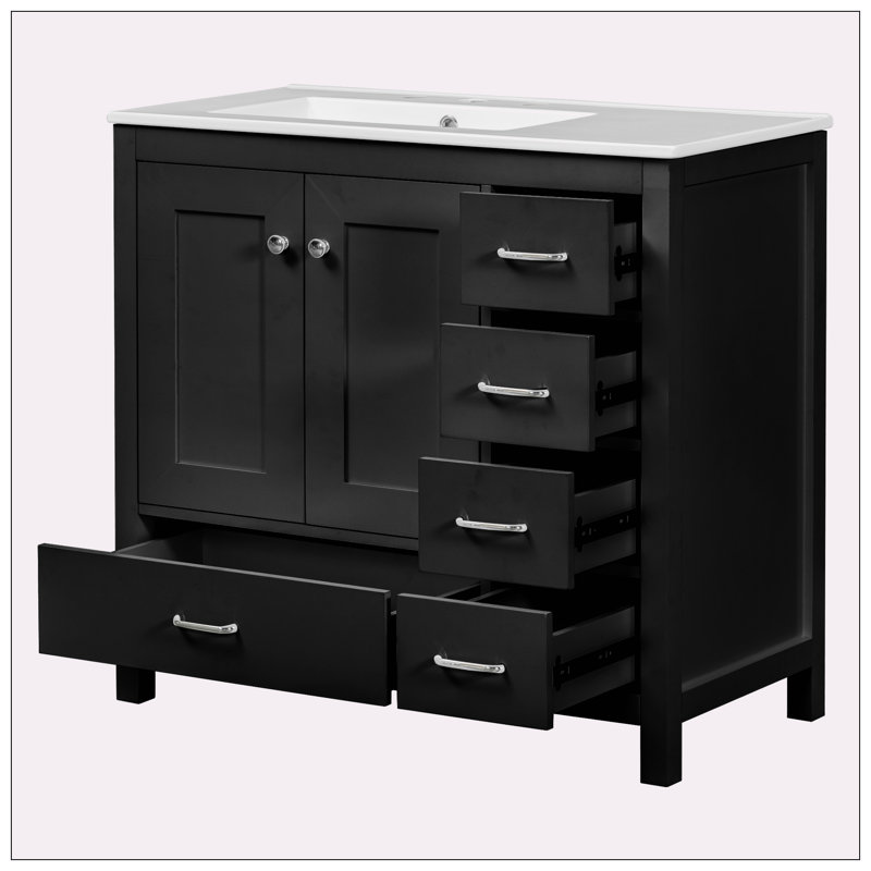 Meuble-lavabo noir 36 po avec lavabo en céramique 36 po