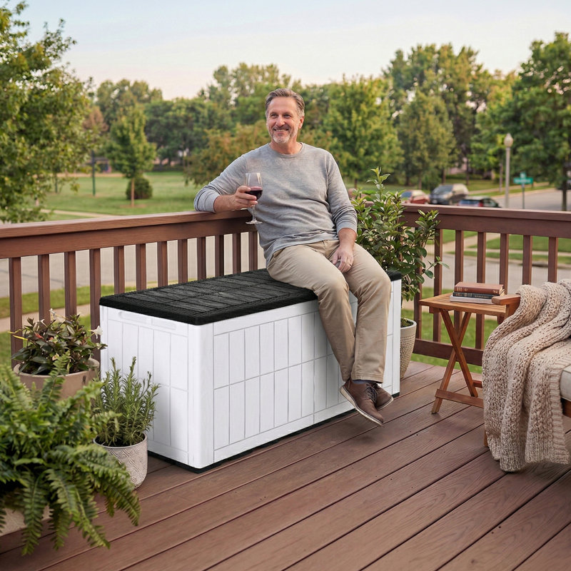 Coffre de terrasse avec verrou Balconera, 140, Blanc