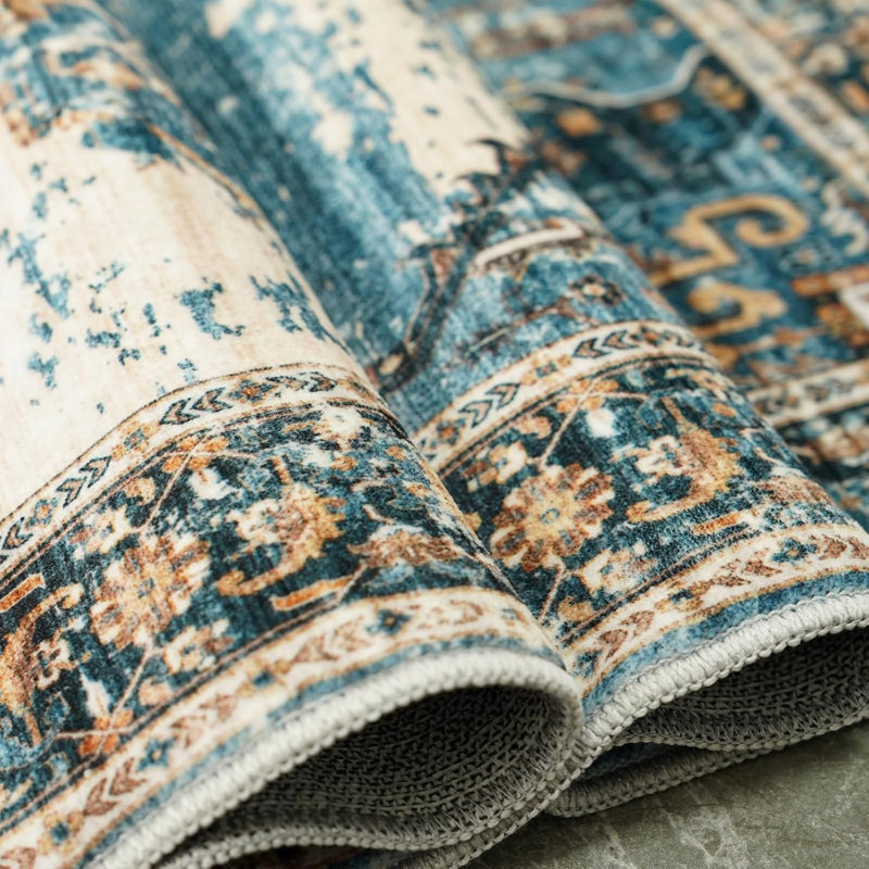 Washable Area Rugs - Large Rugs for Living Room Stain Resistant Carpet Vintage Rugs for Bedroom with Non Slip Backing Home Decor Floor Decoration Mat ( Blue)