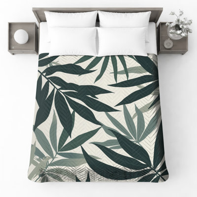 Tropical Palm Leaves Quilted Bedspread All Sizes