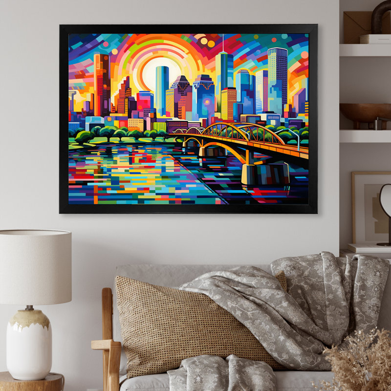 Art urbain sur toile City Houston Popart, H 24 po x l 32 po x P 1 po, Cadre photo noir