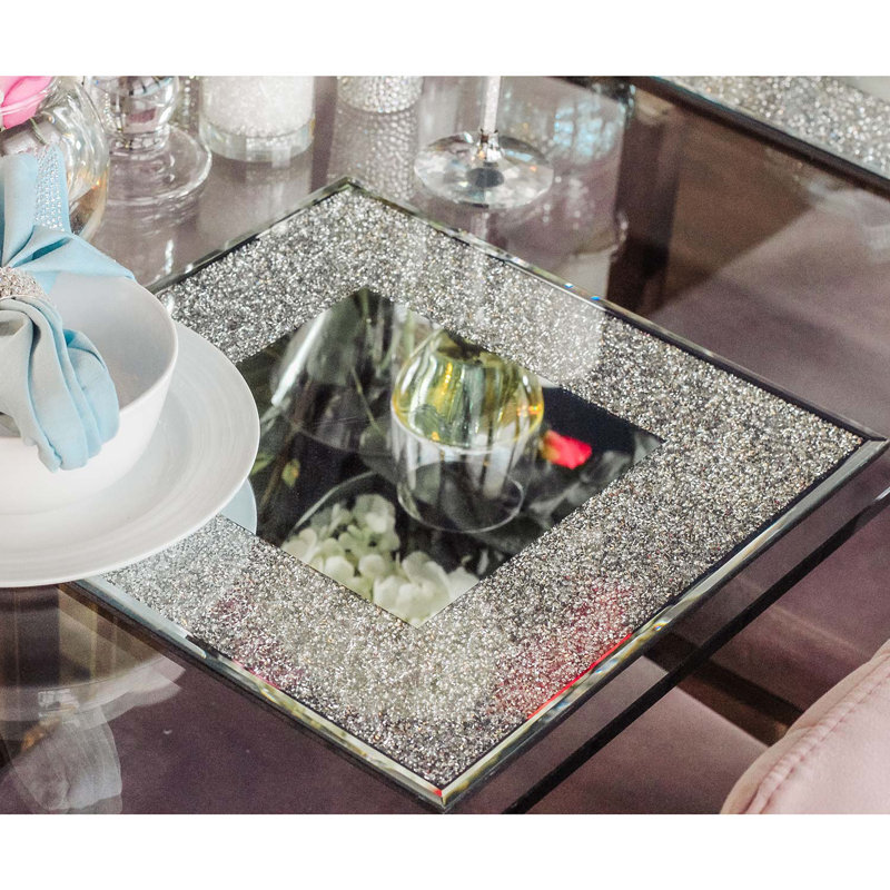 Plat de service en strass 14 "Sparkles Home Regent Square | Verre miroitant | Base rembourrée
