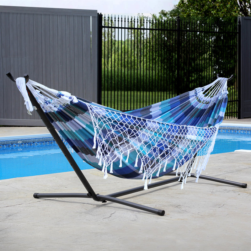Hamac brésilien double avec support en acier Vivere (capacité de 450 lb), Bleu