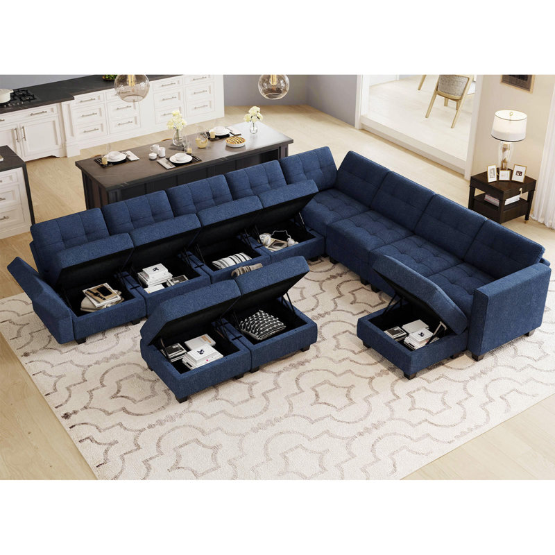 Soneson Upholstered Sectional Reversible, Blue LInen