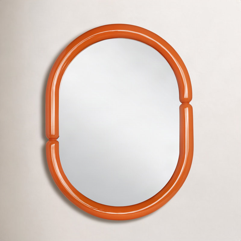 Lorinda Solid Wood Frame Oval Mirror, Orange