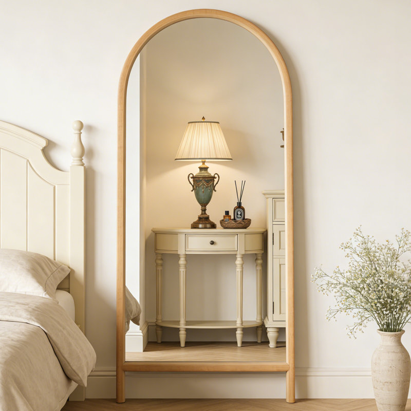 Miroir pleine grandeur en bois de pin naturel - Conception élégante inclinée ou murale, 70,86 po x 31,89 po