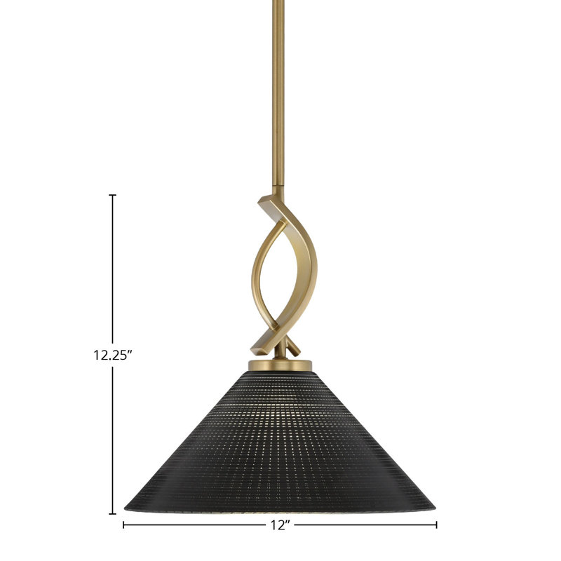 Zygi Stem Hung Mini Pendant Shown In New Age Brass Finish With 12" Black Matrix Glass