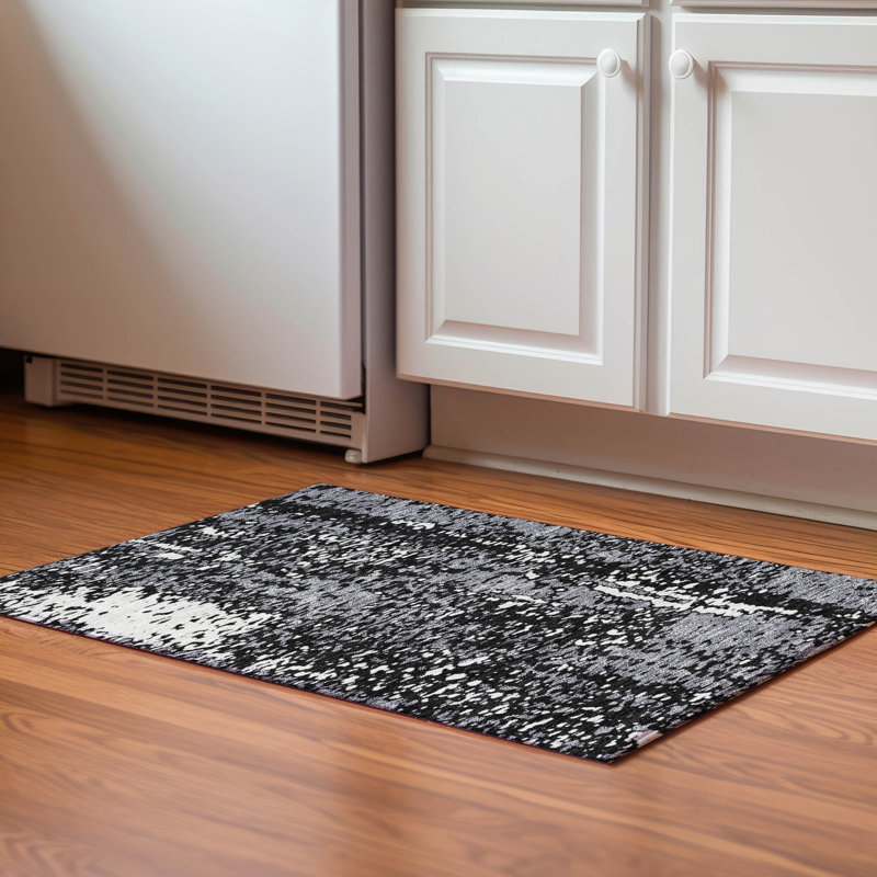Tapis noir lavable à la machine de qualité supérieure Prisco, Rectangle 1 pi 8 po x 2 pi 6 po