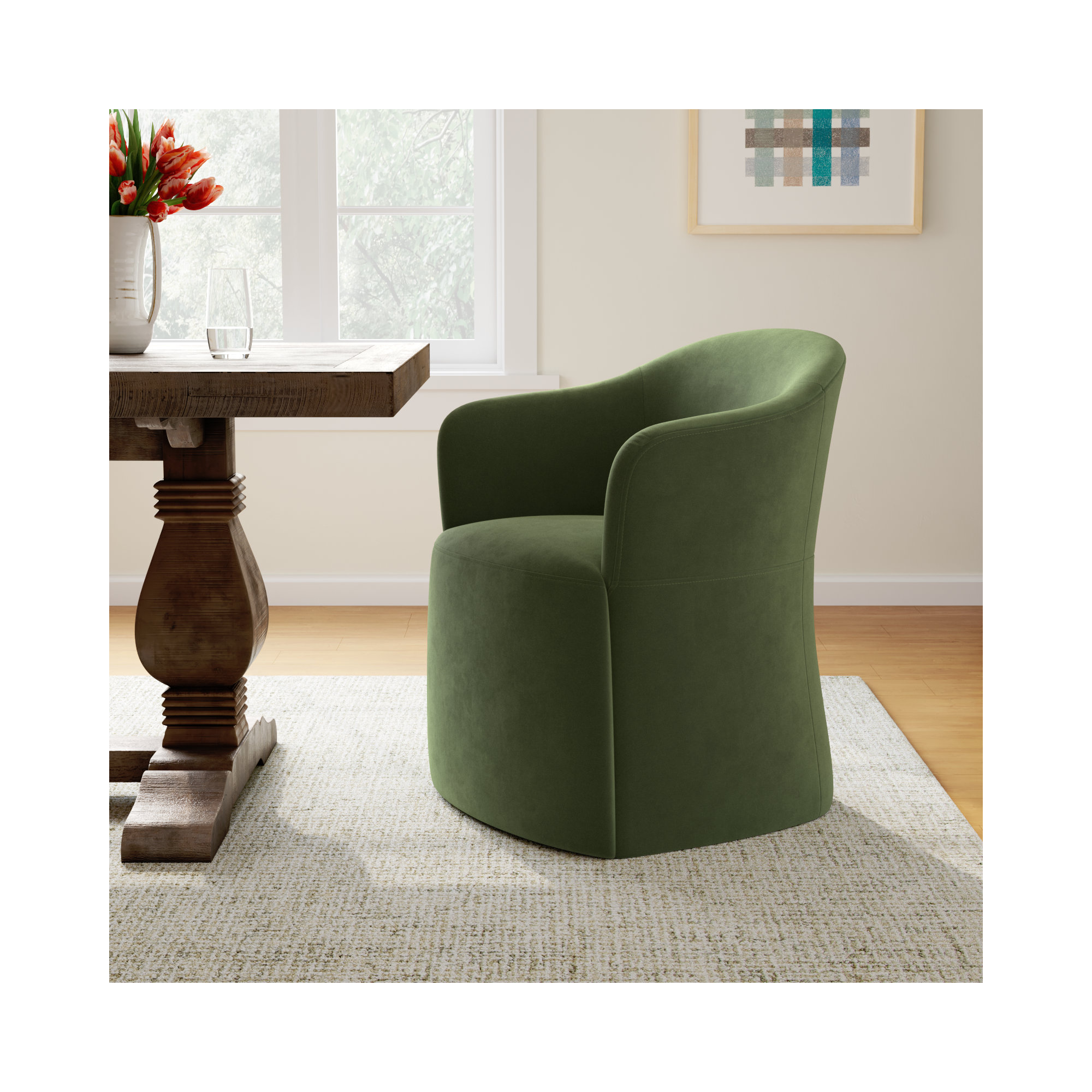 Janina Upholstered Arm Chair, Bella Forest Performance Velvet