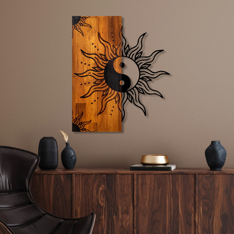 Elegant Decorative Wooden Wall Accessory, Walnut & Black, 19.7 x 22.8 x 1.2 inches | 100% Real Wood (Thickness: 1.2 inches) & Sturdy Metal (Thickness: 0.06 inches) | Unique Design, Perfect for Modern Home Décor