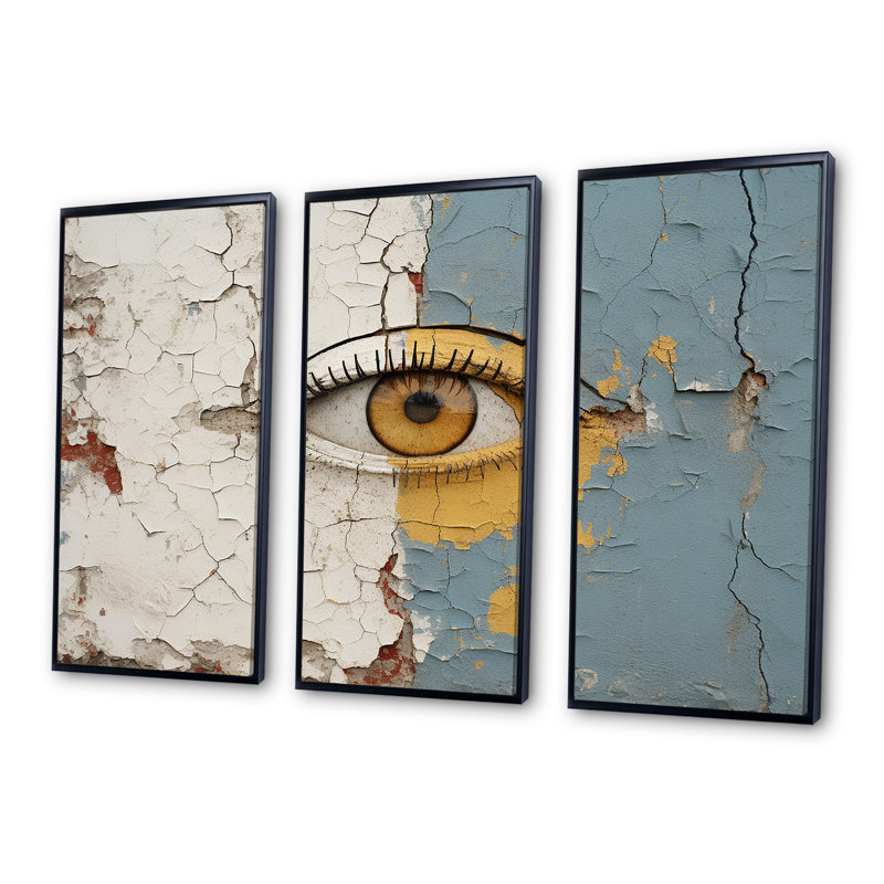 «Yellow and Grey Eye Expression», art mural œil, H 28 po x l 36 po x P 1 po, Cadre flottant noir