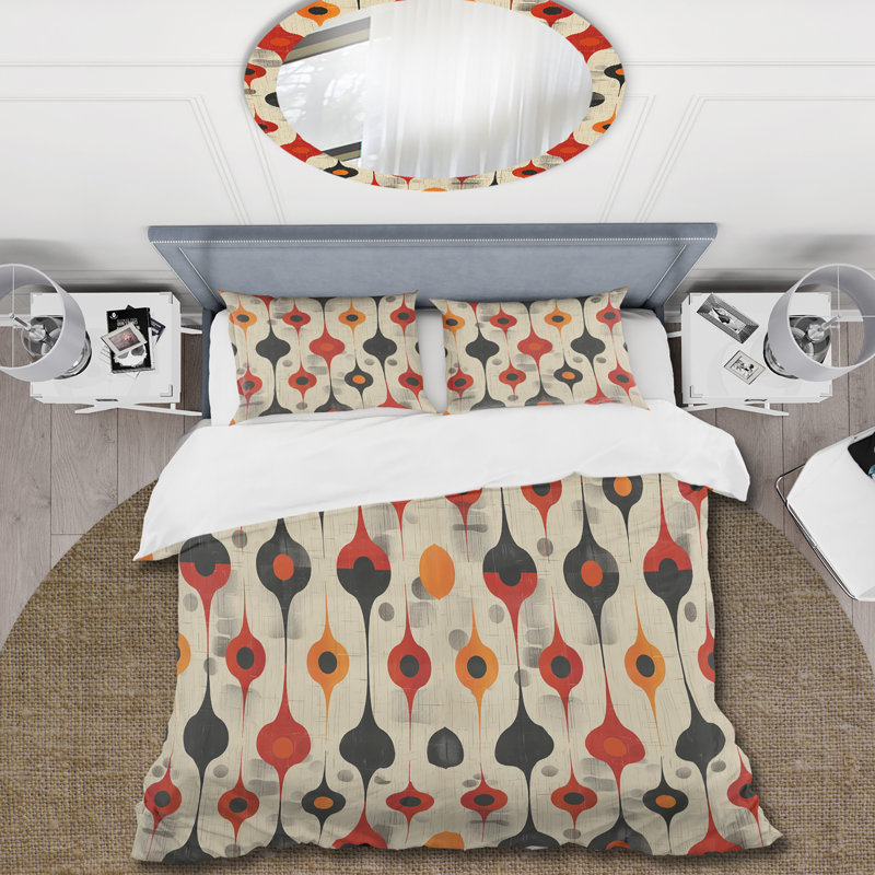 Ensemble de housse de couette orange et vert quadrilobe Elegance II - Mid-Century