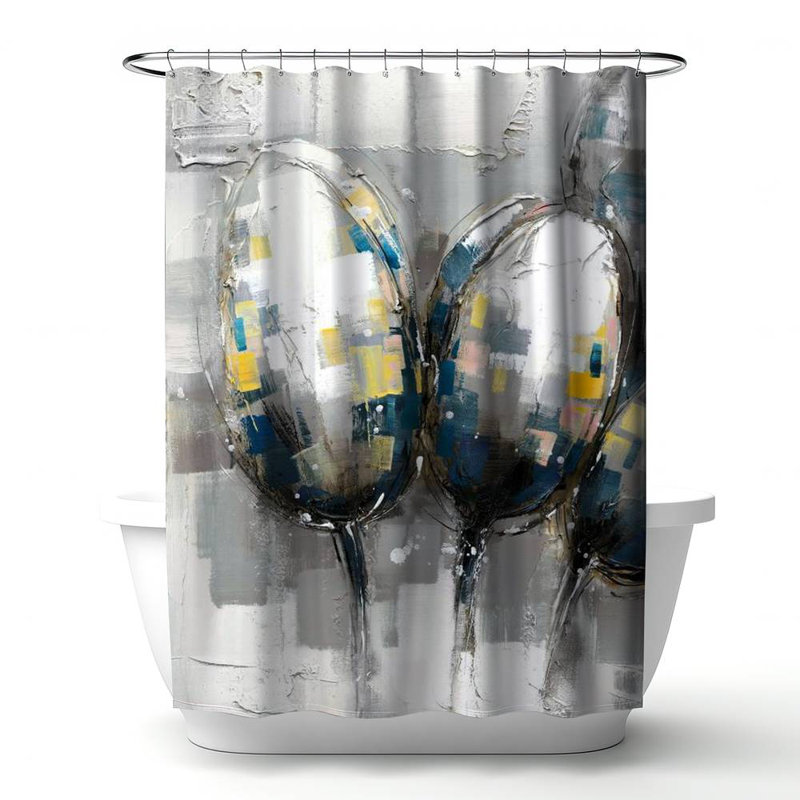 Shower Curtain FL71 – Polyester Shower Curtain, Dye Sublimation Print, 71" W × 74" L, Multicolor Gray