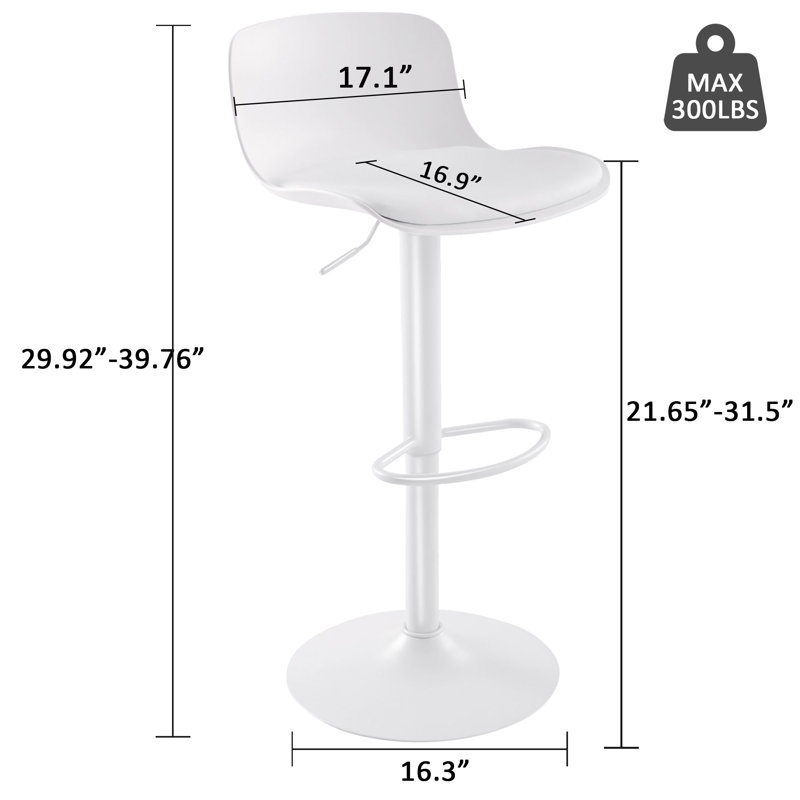 Paytton Swivel Upholstered Adjustable Height Counter Stool with Metal Frame, White