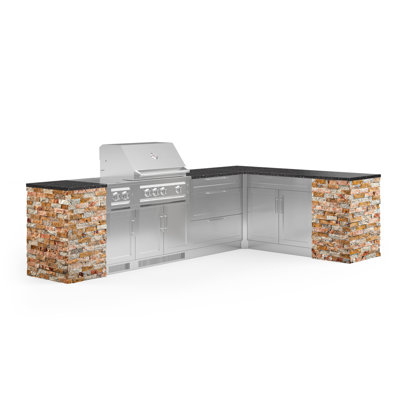 Outdoor Kitchen Signature Series 11 Piece L Shaped Cabinet Set with 33 in. Natural Gas Grill -  NewAge Products, 69506