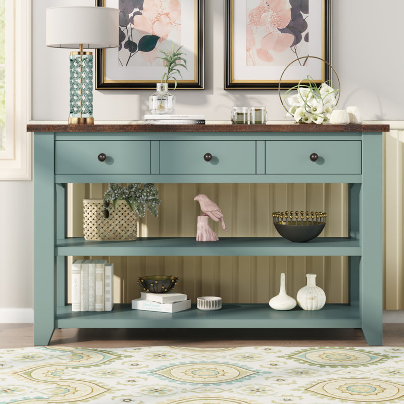 Console en bois massif 48,82 po Emer, Vert rétro, Brun