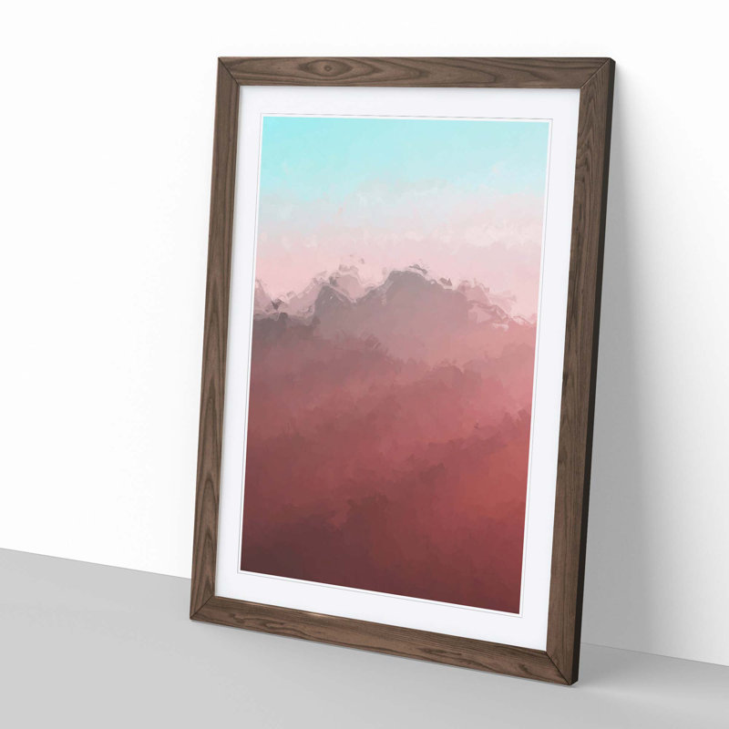 Pink Sunlit Mountains - Framed Print, 91cm H x 60cm W x 2cm D, Walnut