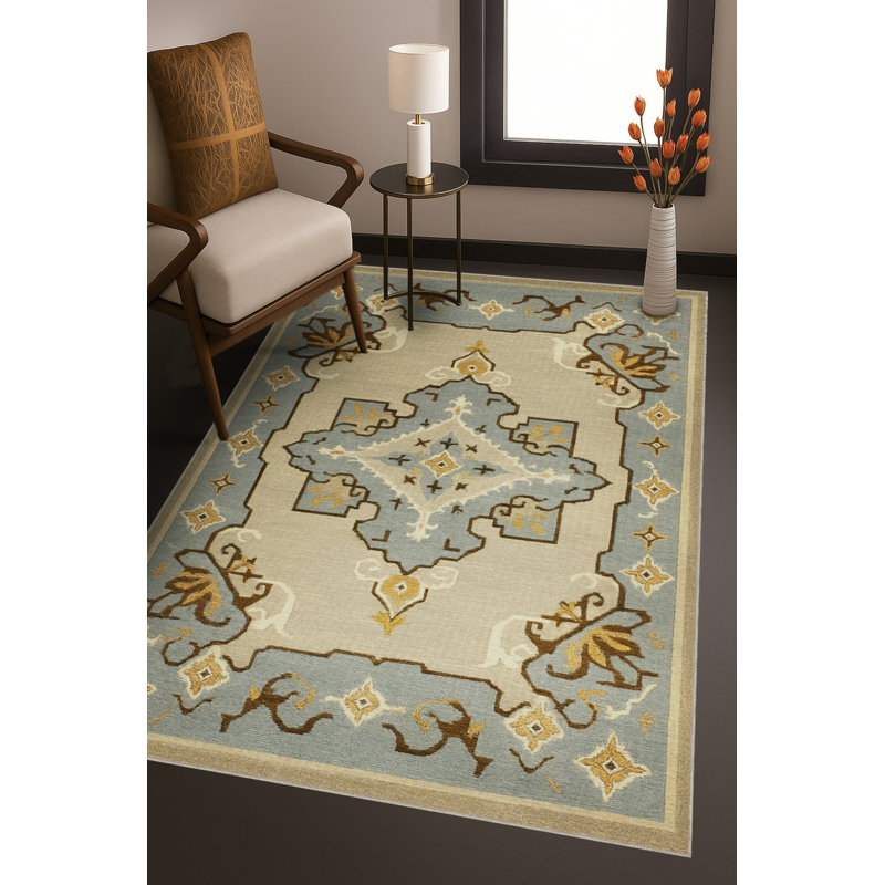 Tapis beige tissé traditionnel Mosso, 3'3" x 4'11"
