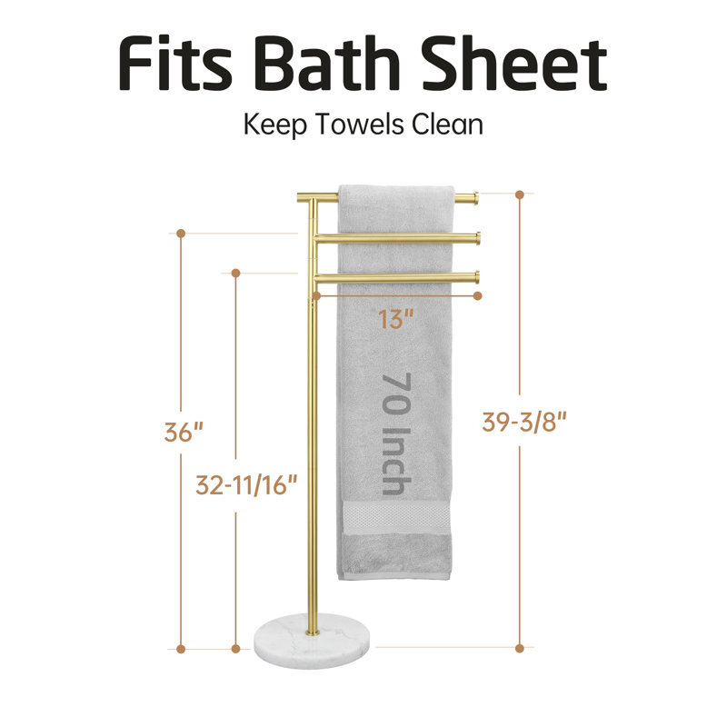 Porte-serviettes 3 porte-serviettes de bain avec base en marbre lesté SUS304 fini acier inoxydable brossé, Or brossé