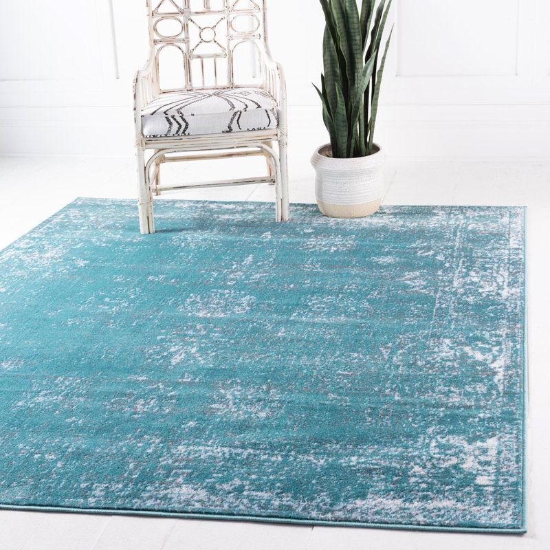 Tapis floral turquoise Brandt, Carré de 6 pi 1 po x 6 pi 1 po