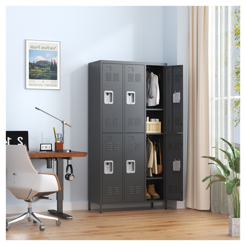 Armoire de rangement à 6 portes en métal avec serrure - H 72 "Casiers sécurisés pour employés pour gymnase à domicile, bureau, école et garage - Solution de rangement en acier noir