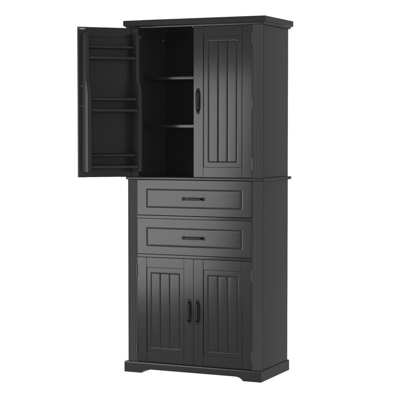 72.5" Tall Bathroom Storage Cabinet With Multi-Functional Storage Space, Two Deep Drawers, Black