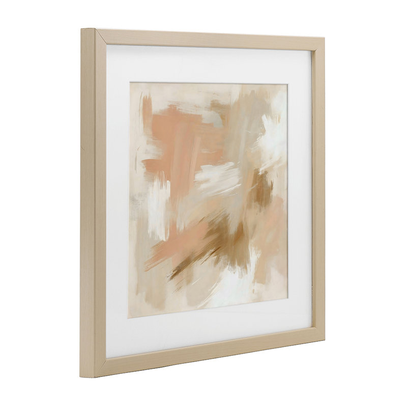 Reproduction sous verre encadrée beige et rose, design by Creative Studio, H 16 po x l 16 po, Cadre de récolte en pin