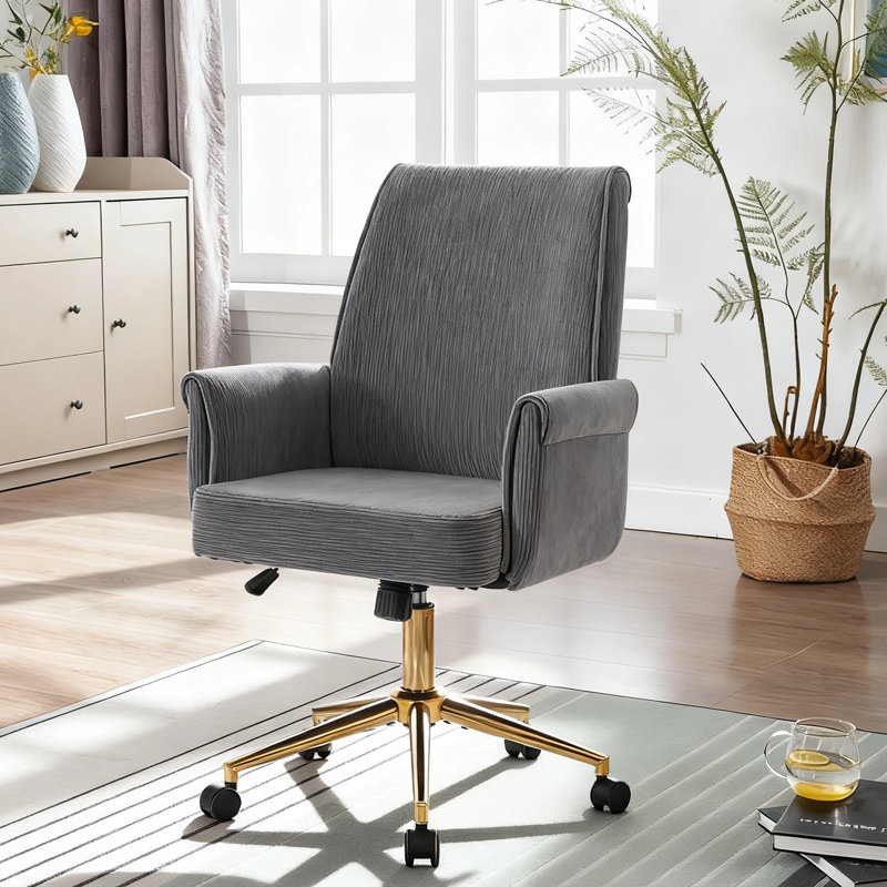 Modern Home Office Chair With Swivel Wheels, Classic Gray