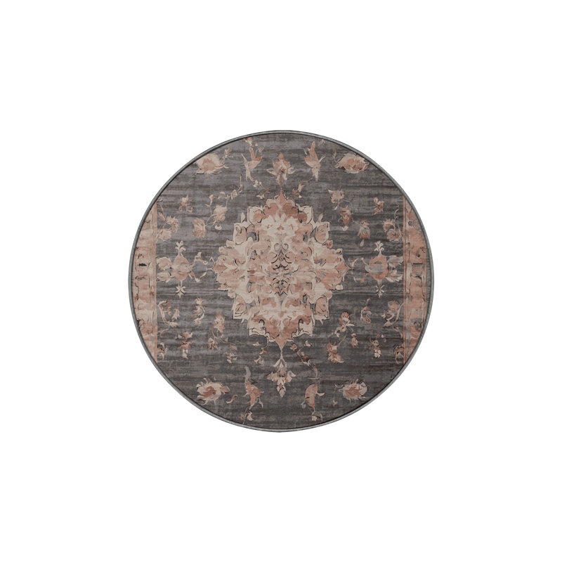 Machine Washable Gray Area Rug, Round 8'