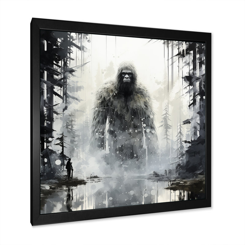 Minimalisme monochrome gorille sur toile, Cadre simple noir, H 30 po x l 30 po x P 1 po