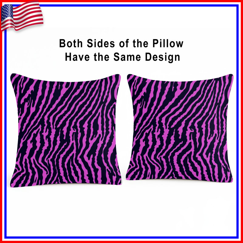Coussins décoratifs double face à motif rayures de tigre, 14 X 14 pouces, Moyen mauve noir