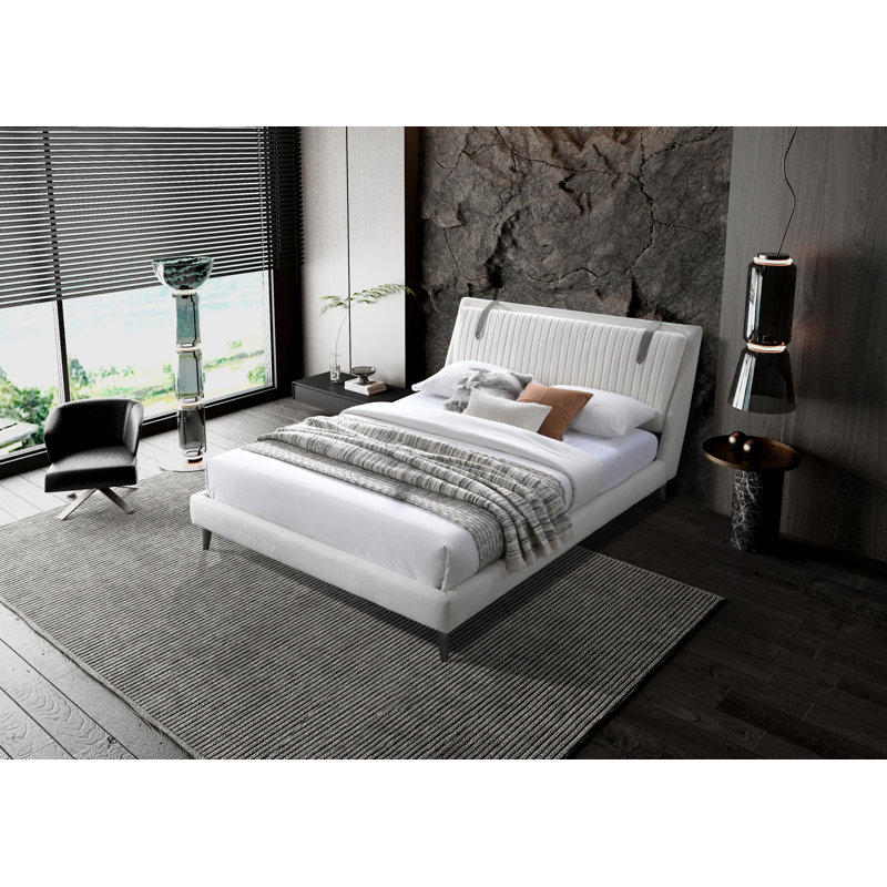 Lit Camea - tissu blanc cassé / polyuréthane sable, Très grand lit